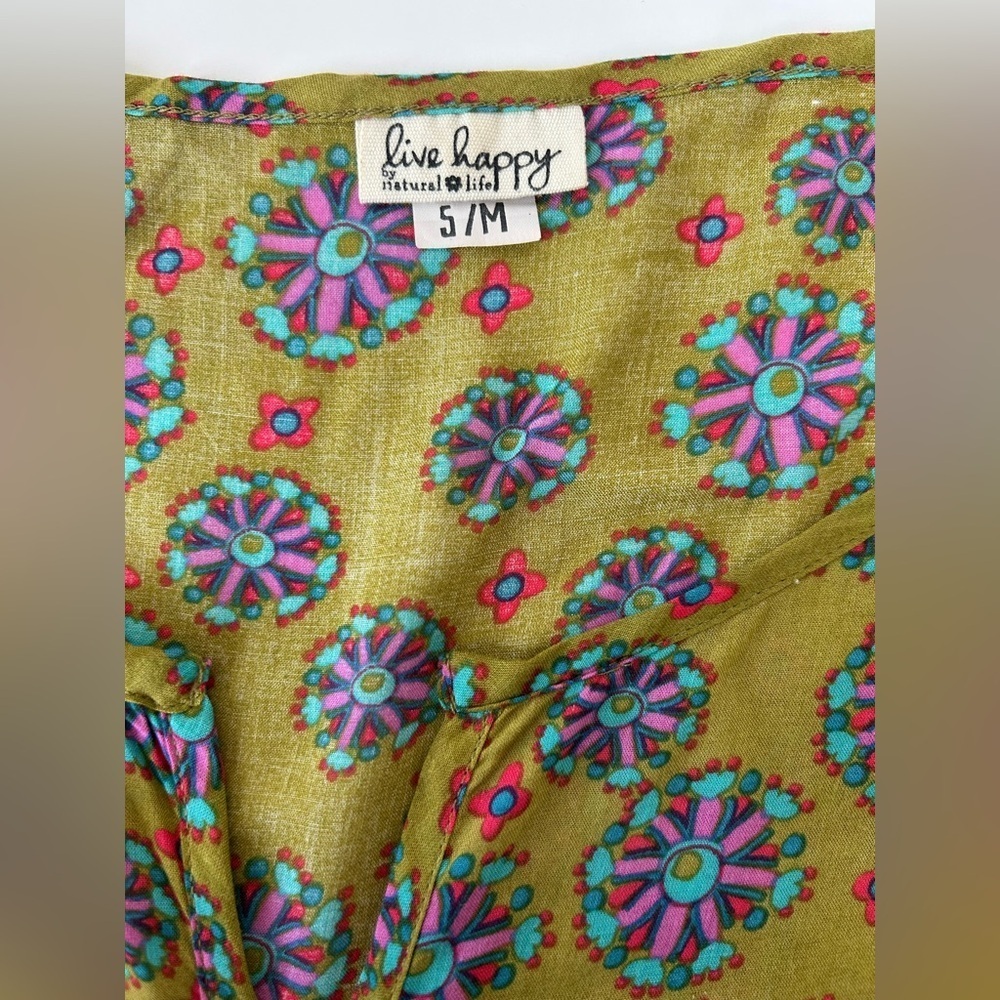 LIVE HAPPY/NATURAL WEAR GET UP & GO BOHO PEASANT TOP. RAW HEM, MIXED PRINTS. S/M - Picture 5 of 8